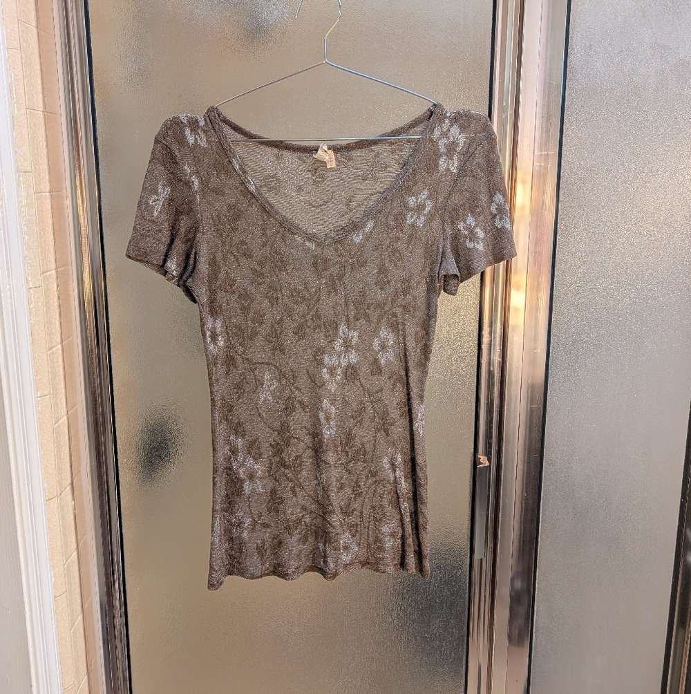 BKE Brown Floral Short Sleeve Top